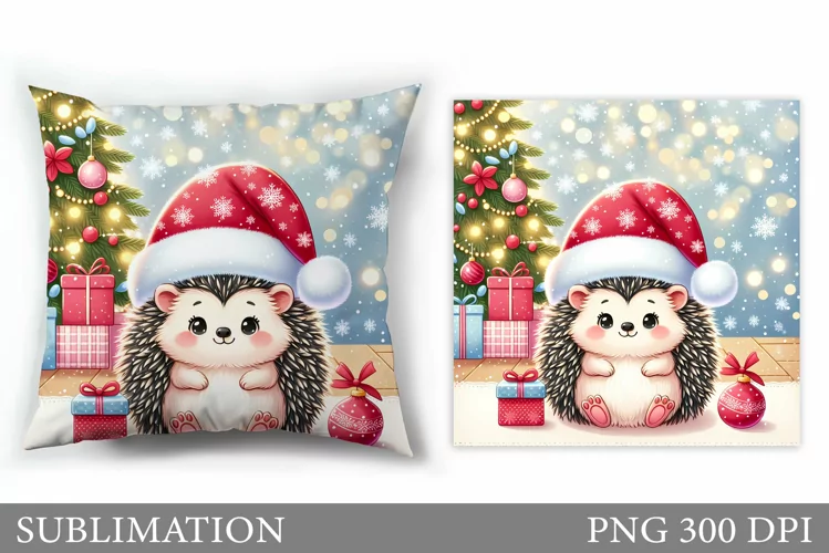 Cute Hedgehog Pillow Design. Christmas Pillow Sublimation