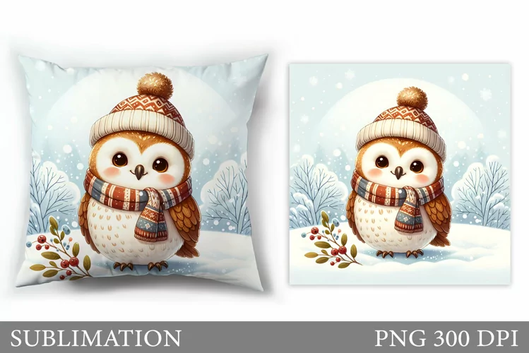 Cute Owl Pillow Design. Christmas Pillow Sublimation