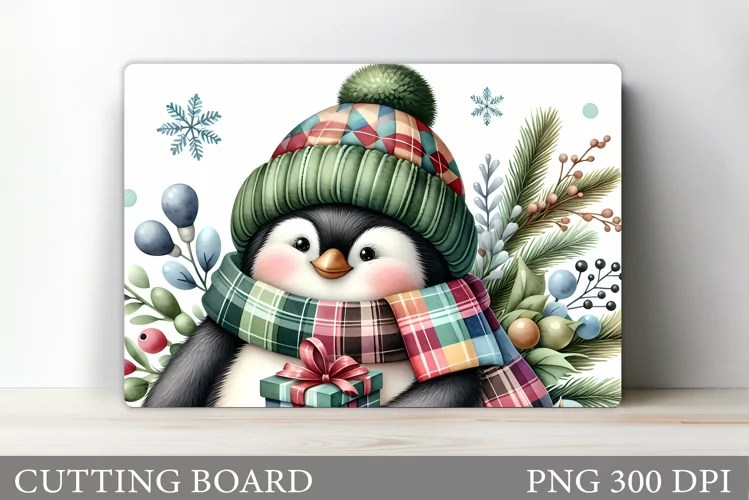 Cute Penguin Cutting Board. Christmas Cutting Board Design