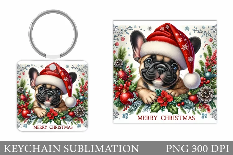 Cute Dog Keychain Design. Christmas Keychain Sublimation
