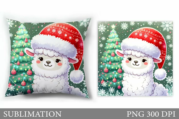 Cute Lama Pillow Design. Christmas Pillow Sublimation