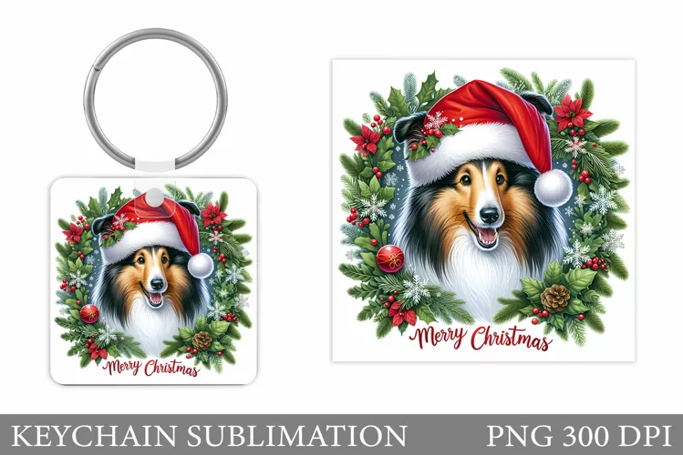 Christmas Dog Keychain. Christmas Keychain Sublimation