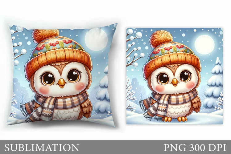 Christmas Owl Pillow Design. Christmas Pillow Sublimation