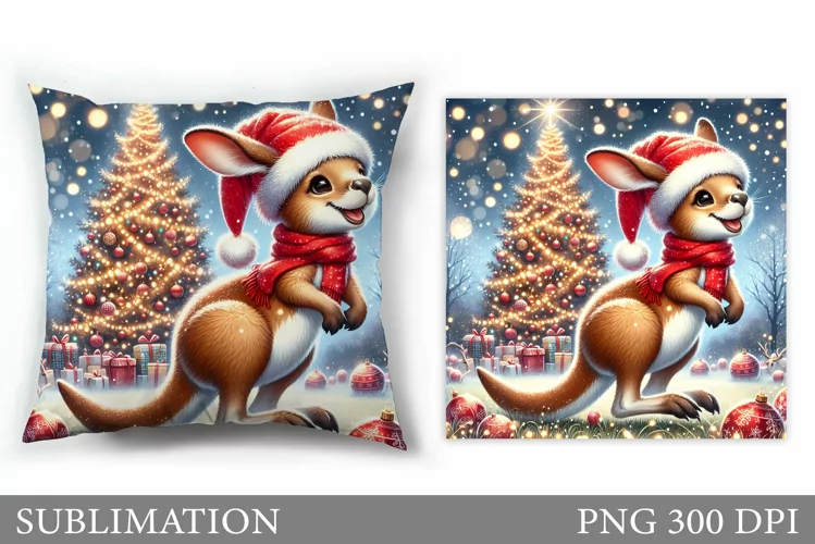 Christmas Kangaroo Pillow. Christmas Pillow Sublimation