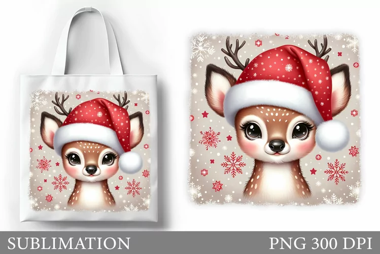 Christmas Deer Tote Bag. Christmas Tote Bag Sublimation