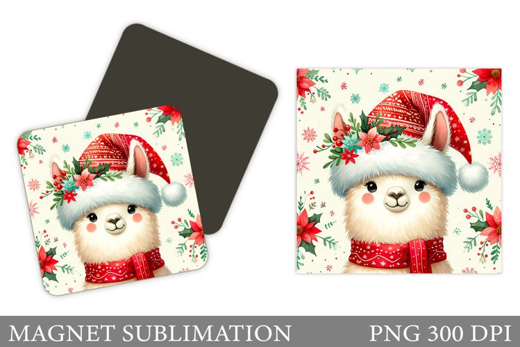Christmas Lama Magnet. Christmas Magnet Sublimation