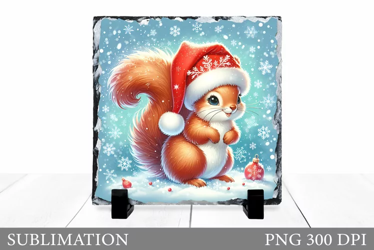 Christmas Squirrel Sublimation. Christmas Squirrel Slate