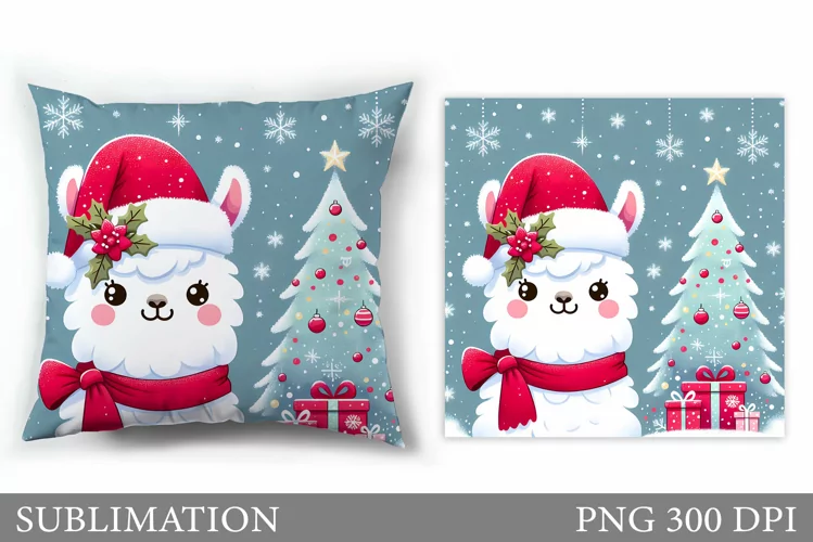 Cute Lama Pillow Design. Christmas Pillow Sublimation