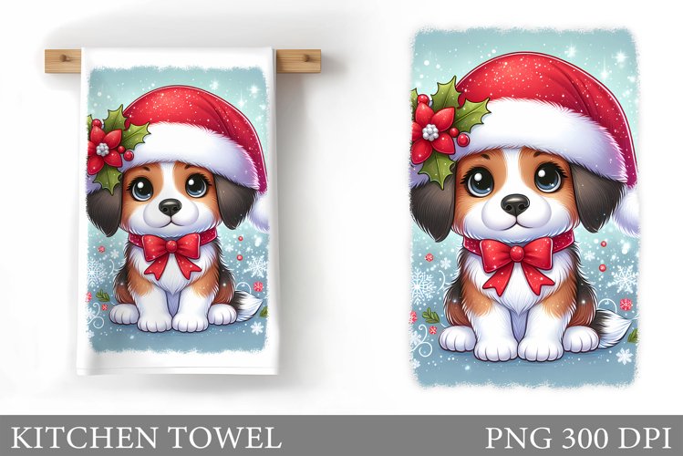 Cute Dog Kitchen Towel. Christmas Dog Kitchen Towel Design example image 1