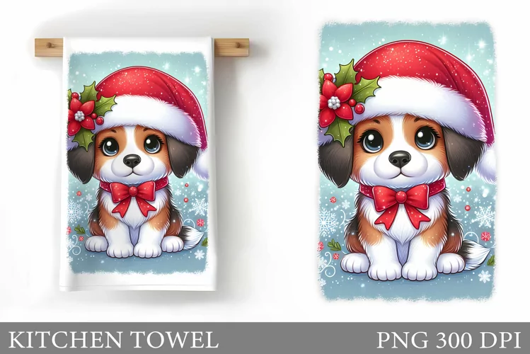 Cute Dog Kitchen Towel. Christmas Dog Kitchen Towel Design