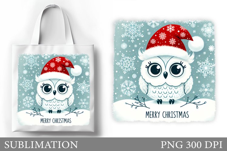 Cute Owl Tote Bag Design. Christmas Tote Bag Sublimation example image 1