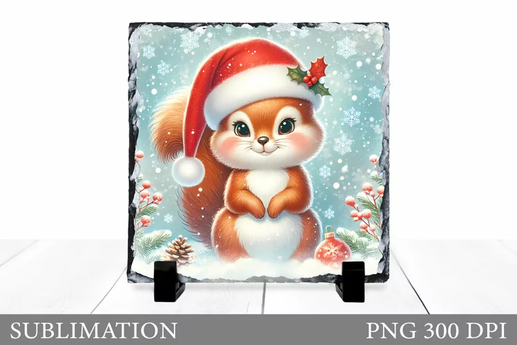 Cute Squirrel Sublimation. Christmas Squirrel Slate Design