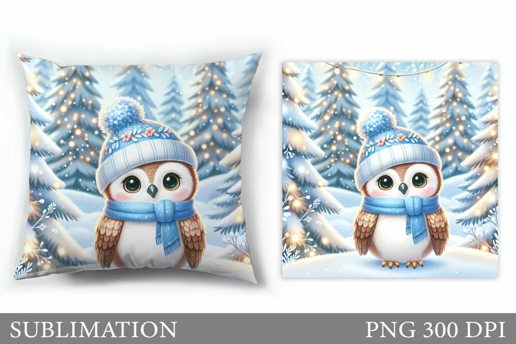 Christmas Owl Pillow Design. Christmas Pillow Sublimation