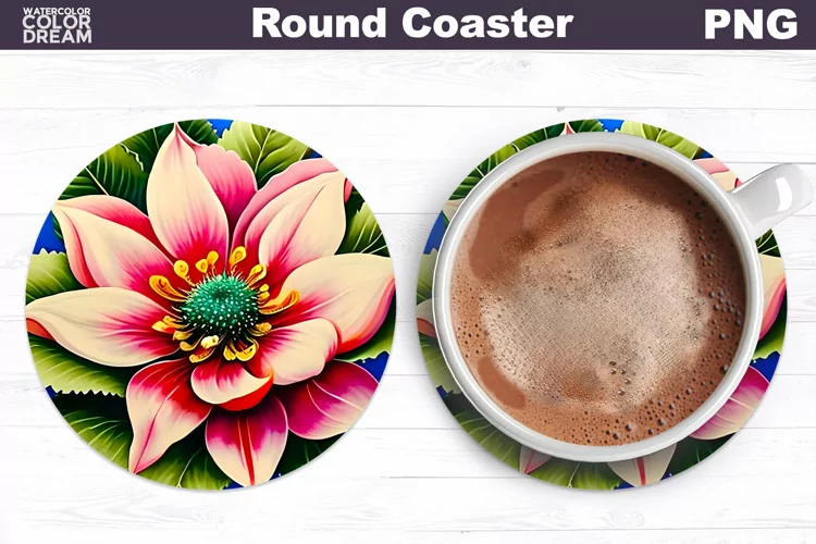 Christmas Flower Round Coaster| Poinsettia Coaster Design