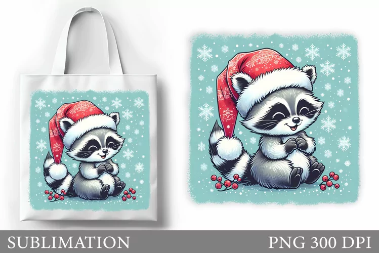 Christmas Raccoon Tote Bag. Christmas Tote Bag Sublimation