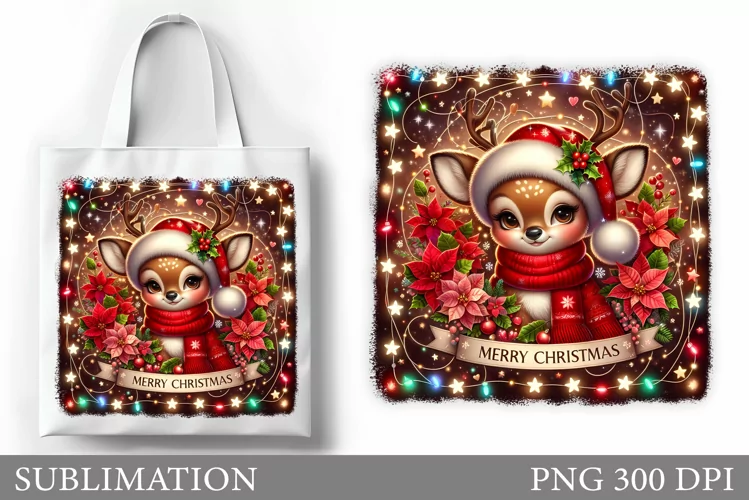 Christmas Deer Tote Bag. Christmas Tote Bag Sublimation