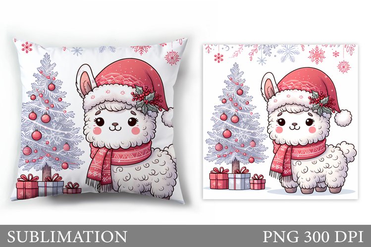 Cute Lama Pillow Design. Christmas Pillow Sublimation example image 1