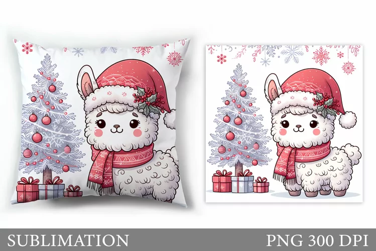 Cute Lama Pillow Design. Christmas Pillow Sublimation