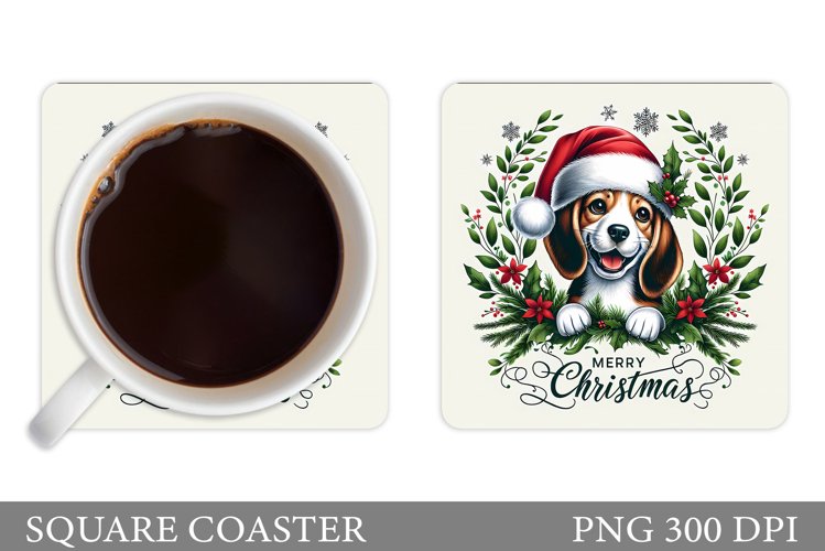 Cute Dog Coaster Design. Christmas Coaster Sublimation example image 1