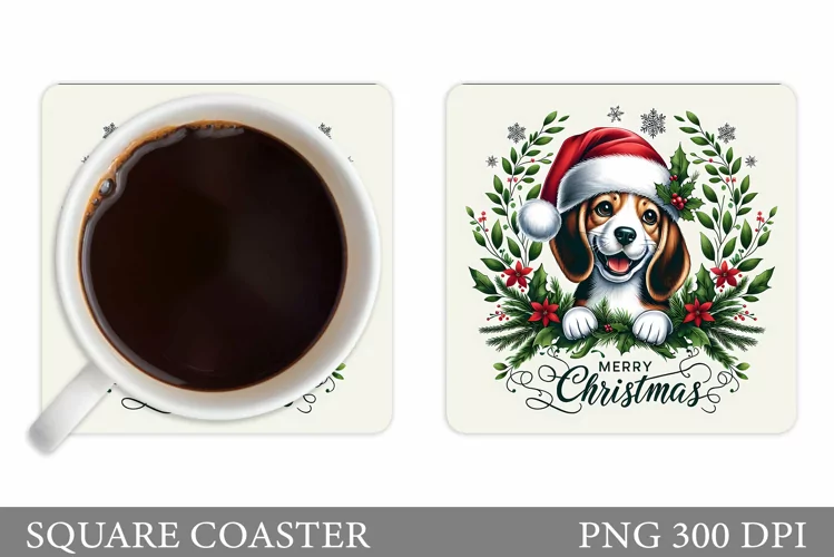 Cute Dog Coaster Design. Christmas Coaster Sublimation
