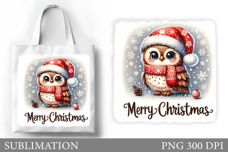 Cute Owl Tote Bag Design. Christmas Tote Bag Sublimation example image 1