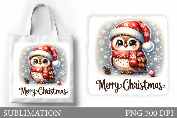 Cute Owl Tote Bag Design. Christmas Tote Bag Sublimation