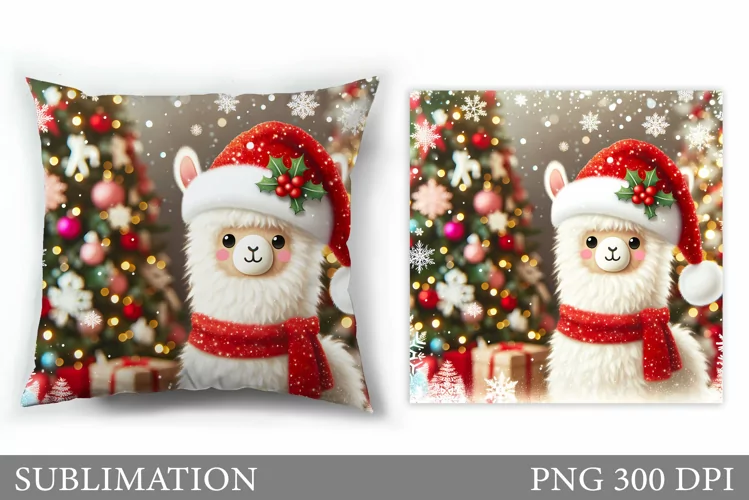 Cute Lama Pillow Design. Christmas Pillow Sublimation