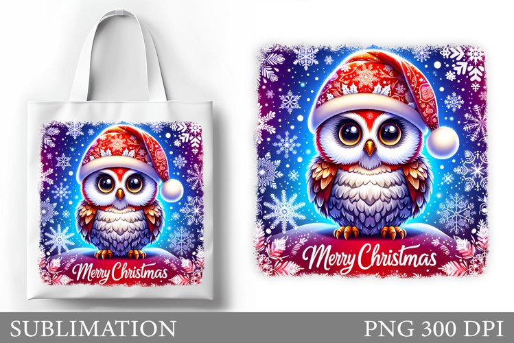 Cute Owl Tote Bag Design. Christmas Tote Bag Sublimation example image 1