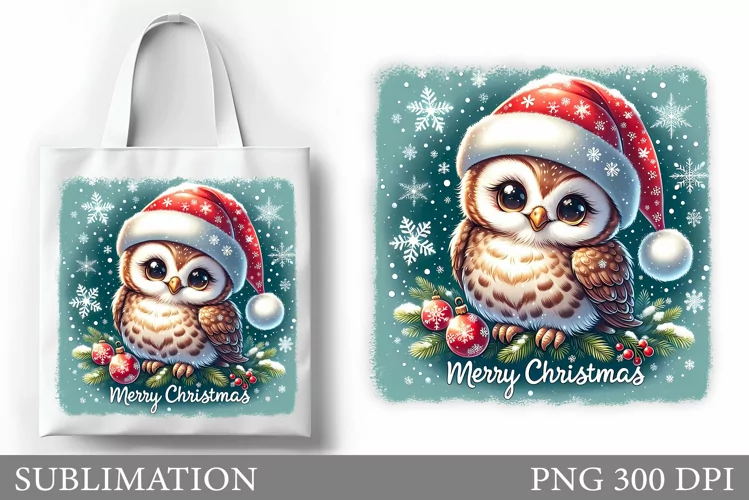 Cute Owl Tote Bag Design. Christmas Tote Bag Sublimation