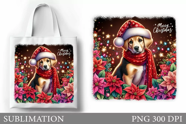 Christmas Dog Tote Bag. Christmas Tote Bag Sublimation