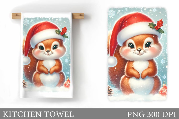 Cute Squirrel Kitchen Towel. Christmas Kitchen Towel Design example image 1