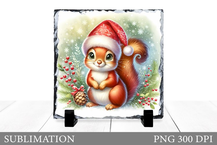 Cute Squirrel Sublimation. Christmas Squirrel Slate Design example image 1