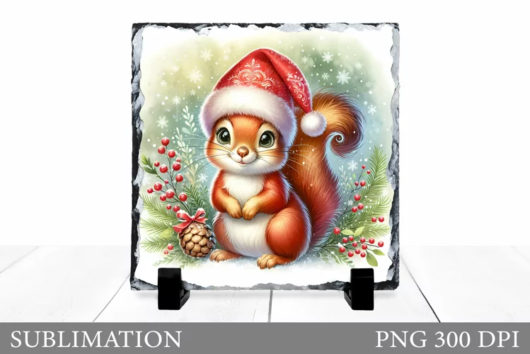 Cute Squirrel Sublimation. Christmas Squirrel Slate Design