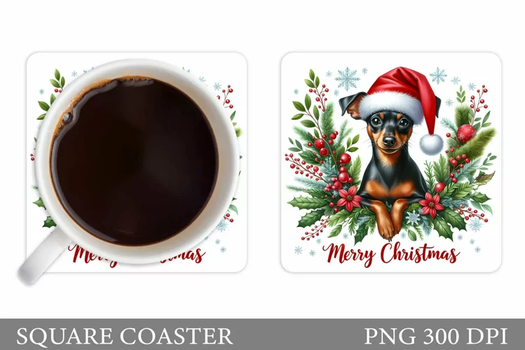 Cute Dog Coaster Design. Christmas Coaster Sublimation