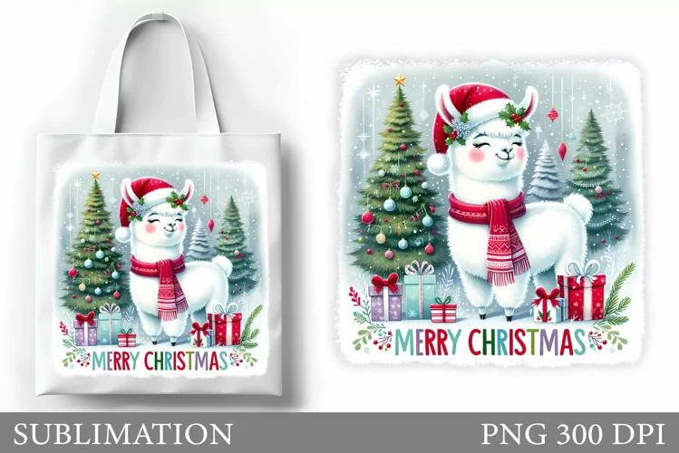 Christmas Lama Tote Bag. Christmas Tote Bag Sublimation
