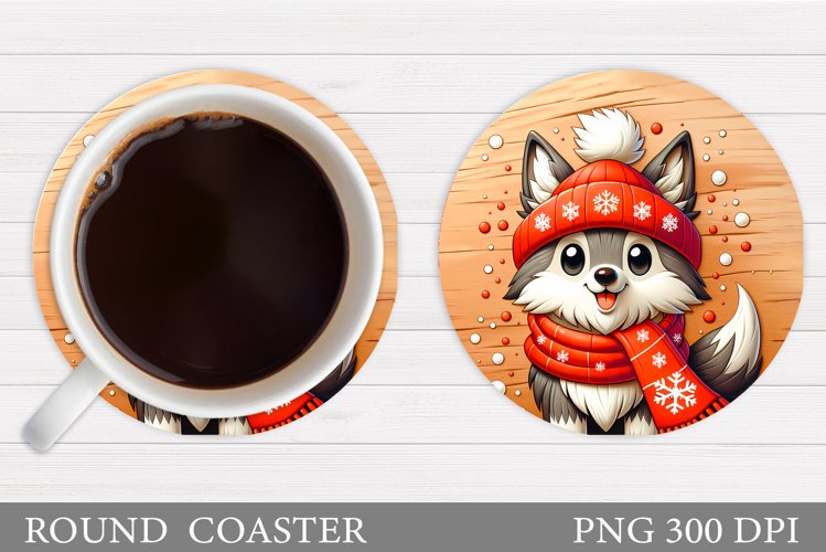 Christmas Wolf Coaster. Christmas Coaster Sublimation example image 1