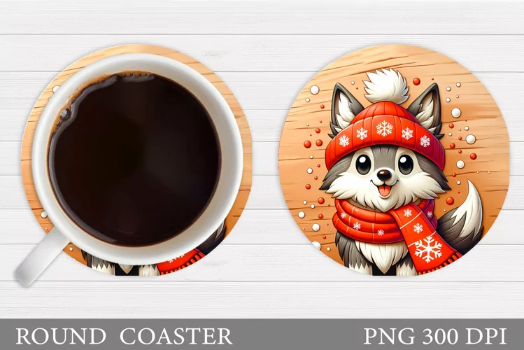 Christmas Wolf Coaster. Christmas Coaster Sublimation