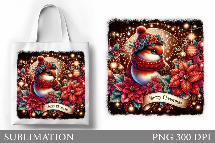 Christmas Bird Tote Bag. Christmas Tote Bag Design