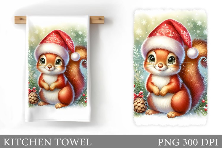 Cute Squirrel Kitchen Towel. Christmas Kitchen Towel Design example image 1