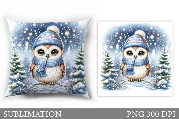 Cute Owl Pillow Design. Christmas Pillow Sublimation example image 1
