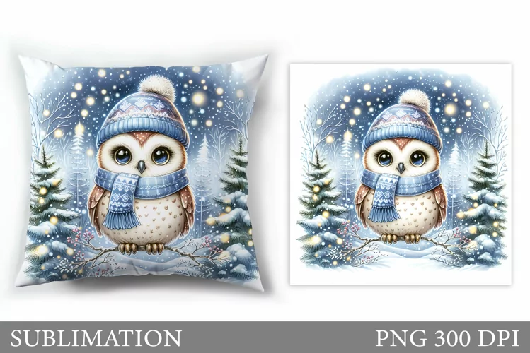 Cute Owl Pillow Design. Christmas Pillow Sublimation
