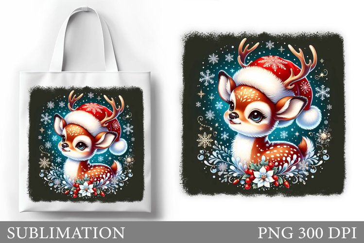 Christmas Deer Tote Bag. Christmas Tote Bag Sublimation example image 1