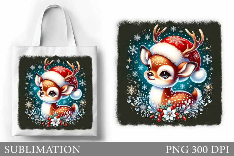 Christmas Deer Tote Bag. Christmas Tote Bag Sublimation
