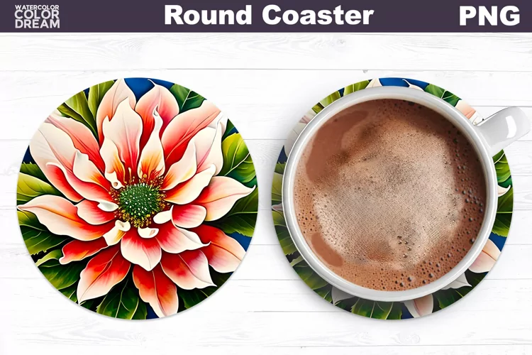 Christmas Flower Coaster PNG |Poinsettia Coaster Sublimation