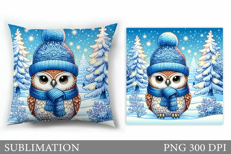 Christmas Owl Pillow Design. Christmas Pillow Sublimation