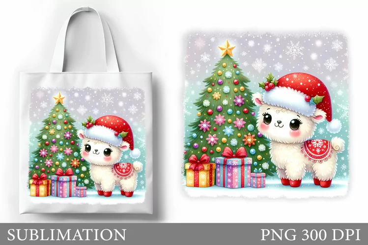 Christmas Lama Tote Bag. Christmas Tote Bag Sublimation