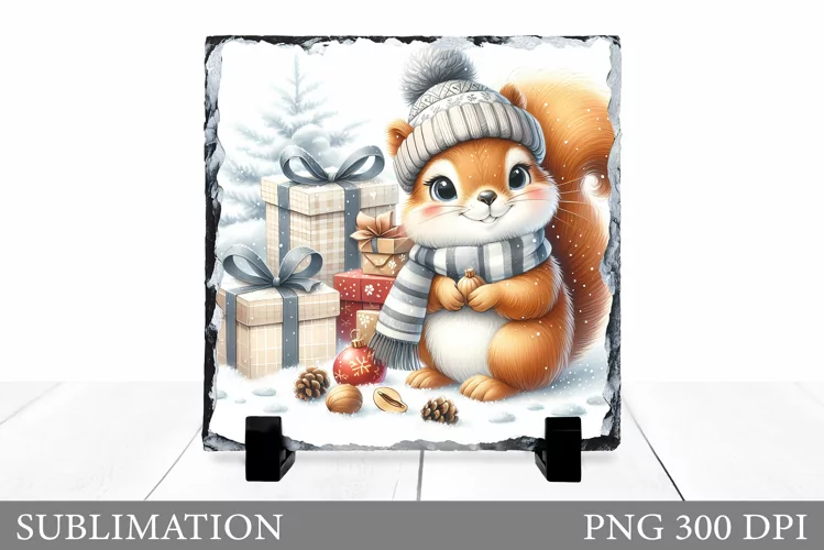 Christmas Squirrel Sublimation. Christmas Squirrel Slate