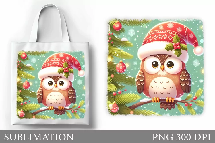 Christmas Owl Tote Bag. Christmas Tote Bag Sublimation