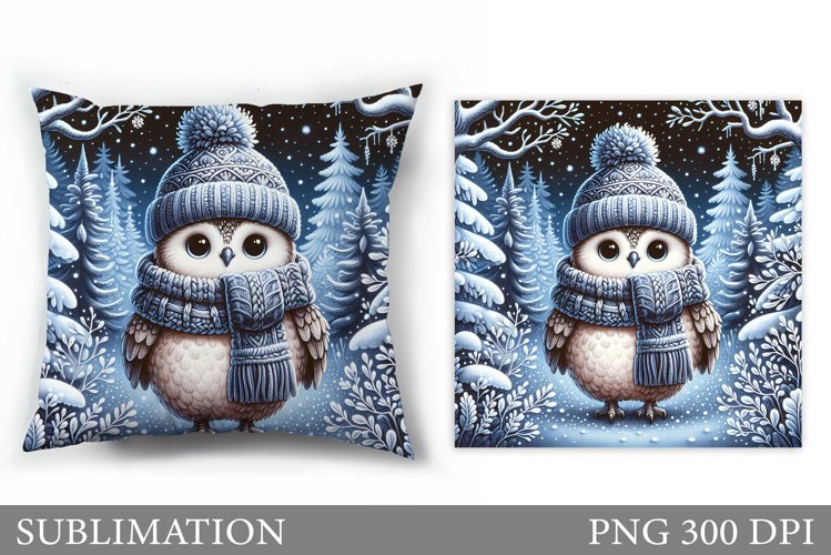 Cute Owl Pillow Design. Christmas Pillow Sublimation example image 1