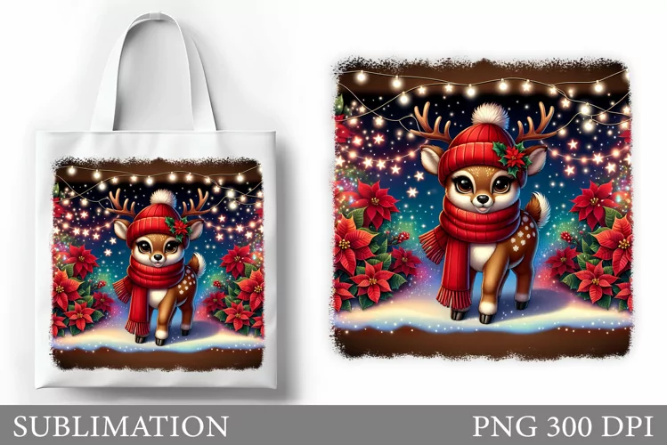 Christmas Deer Tote Bag. Christmas Tote Bag Sublimation